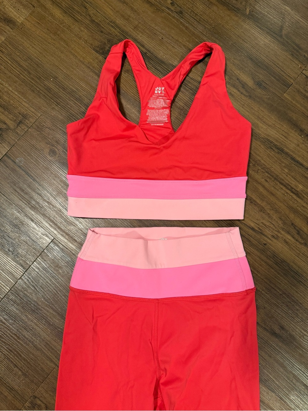 JoyLab Red and Pink Colorblock Sports Bra & Leggings Set